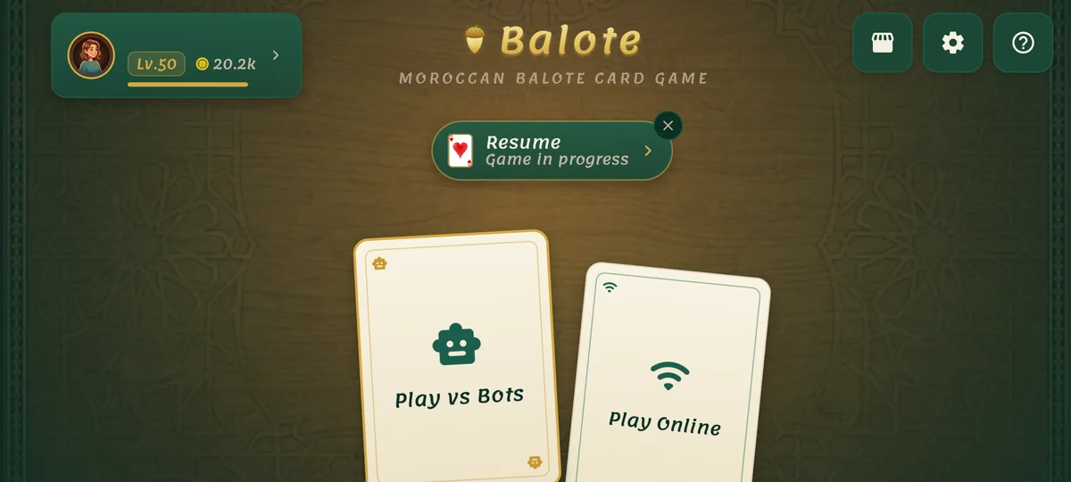 The main menu, with a saved game waiting.