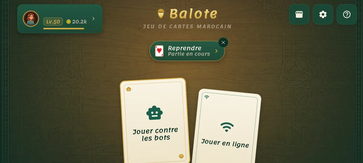 Le menu principal, avec une partie sauvegardée qui attend.